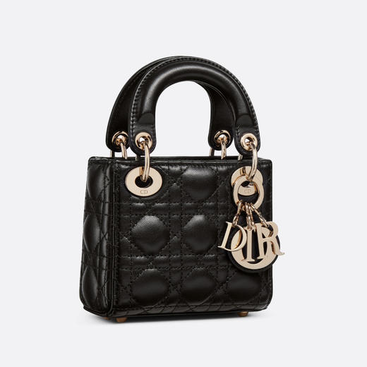 【国内现货预定】DIOR 迪奥 超迷你 LADY DIOR 手袋 12x10.2x5cm 黑色羊皮革藤格纹手提/单肩包 S0856ONGE 商品图1