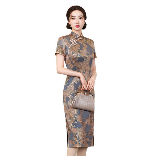 双层仿香云纱烫金日常旗袍复古修身旗袍妈妈装  CJS40071 商品图4