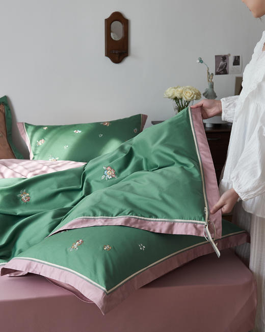 【下架】自然醒60支贡缎素色绣花套件长绒棉四件套被套床单抗菌床上用品LB 商品图7