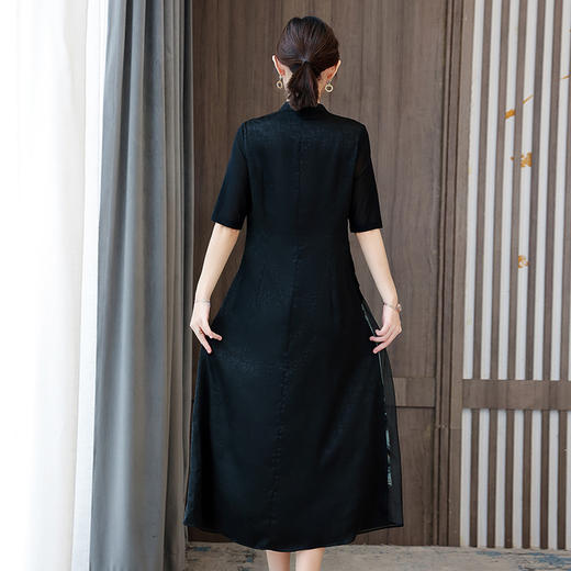 设计感立领五分袖斜襟A字长裙气质改良旗袍裙AHM-spg8568 商品图3