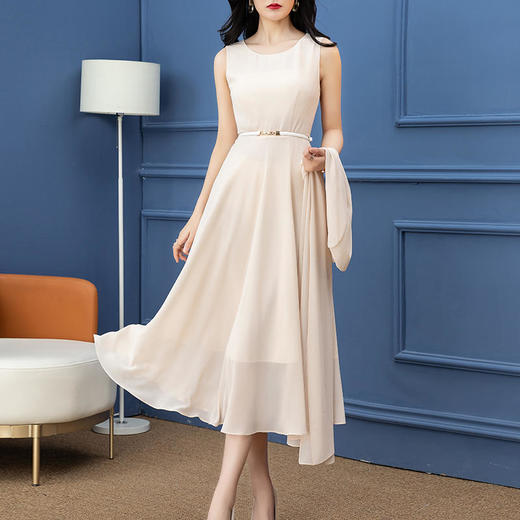 SSGS-C551新款时尚优雅气质收腰圆领无袖雪纺背心裙 商品图1