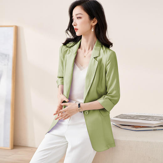夏装轻奢透气莱赛尔 天丝西服 天然微孔透气结构 触感像 “冰丝真丝”  夏天穿不闷汗/不粘身 轻薄空调服外套女1990 商品图1
