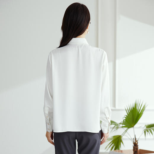 【简约干练】罗蒙女士衬衫优雅百搭精致肩部褶皱舒适绸缎休闲长袖衬衣 商品图1