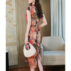 优雅修身，收腰显瘦真丝包袖植物花卉桑蚕丝半高领连衣裙MZC-X9933 商品缩略图3