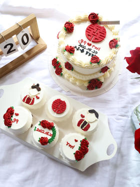 6寸订婚蛋糕＋6个纸杯蛋糕