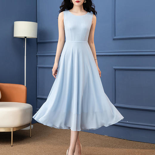 SSGS-C551新款时尚优雅气质收腰圆领无袖雪纺背心裙 商品图2