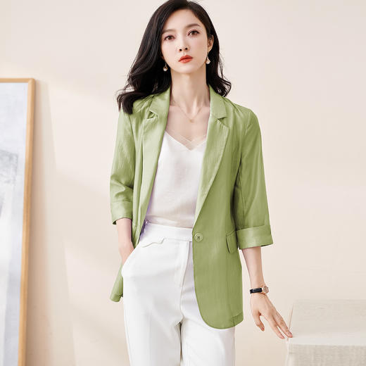 夏装轻奢透气莱赛尔 天丝西服 天然微孔透气结构 触感像 “冰丝真丝”  夏天穿不闷汗/不粘身 轻薄空调服外套女1990 商品图6