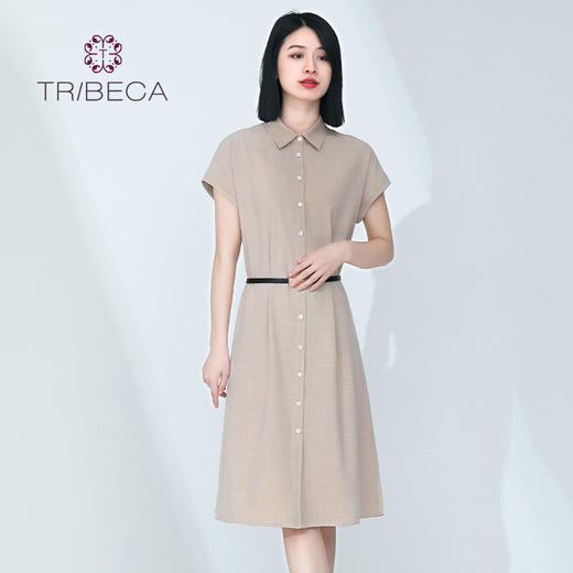 翠贝卡2022夏季新款女士短袖收腰开叉连衣裙T2219H01L560 商品图0