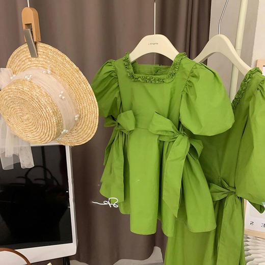 【社群供Z】亲子装夏季绿色蝴蝶结连衣裙（儿童款 ） 商品图1