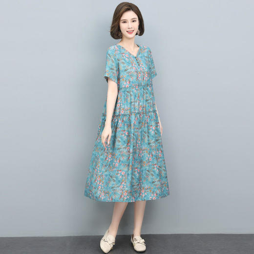 HR WH22169连衣裙碎花复古简约宽松显瘦中长裙 商品图2