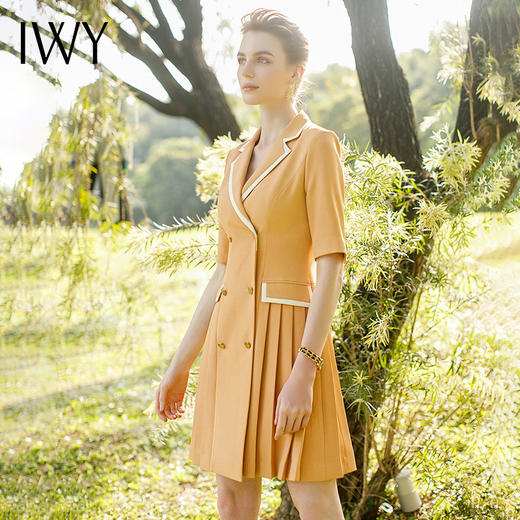 IWY/气质橘色短袖西装连衣裙女总裁职业套裙修身显瘦小个子工作服222080Q1 商品图2
