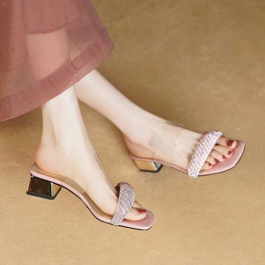 优雅百搭，透明带镶钻粗跟凉拖JZJ-B173-502 商品图8