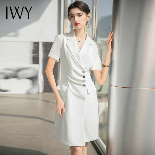 IWY/主持人白色正装连衣裙女春夏季裙子中长款美容院工作服职业装套裙Q737 商品图2
