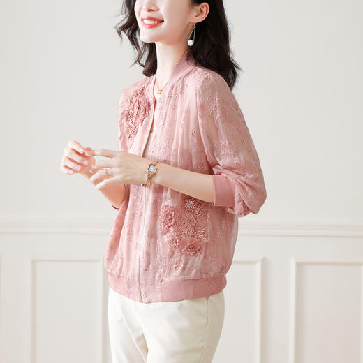 宽松舒适，薄款刺绣长袖棒球服仿真丝外套KQL-7796 商品图3