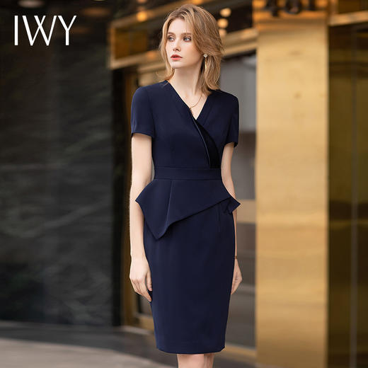 IWY/夏季短袖职业气质连衣裙藏青色职业装套裙前台工作装女售楼部工装Q706 商品图1