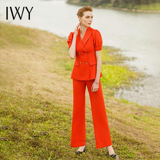 IWY/红色西装套装女夏季薄款高级感职业装短袖美容院工作服主持人正装222063C1+P2 商品图2