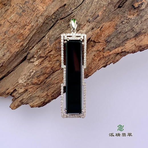 派瑞翡翠 18k金翡翠吊坠 糯种 黑色 商品图1