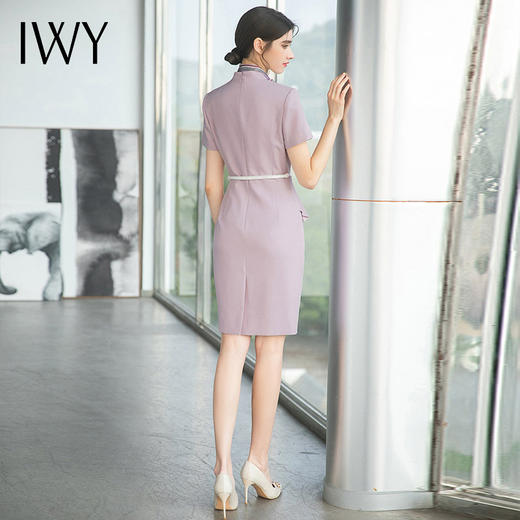 IWY/名媛紫色短袖连衣裙女正装高级感裙子高端职业套装美容院工作服Ol Q707 商品图2