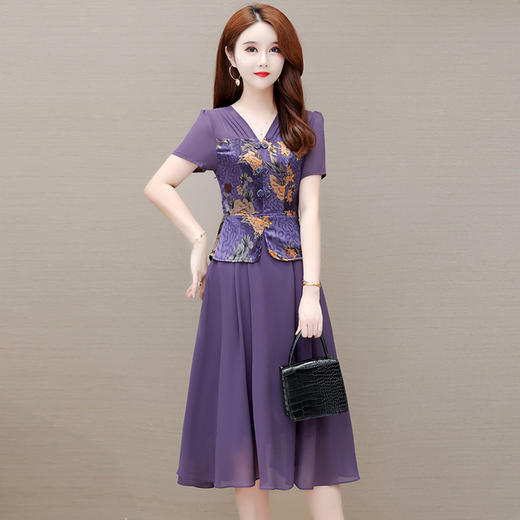 YWE  YMan-22L100复古修身印花连衣裙 商品图0