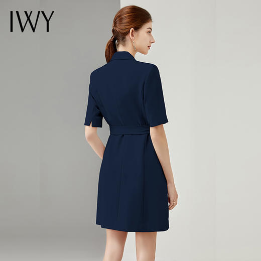 IWY/高端职业连衣裙女2022夏季修身显瘦藏青色气质短袖西装裙工装正装Q11248 商品图2