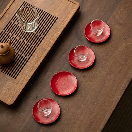 茶家吉橙原木布贴大漆茶托干泡垫小壶承茶杯托多款可选 商品图11