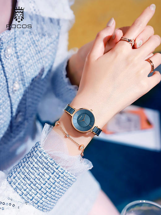 【情人节好物】雷克斯陶瓷轻奢小众蓝表女士手表女款石英手表女防水 商品图0