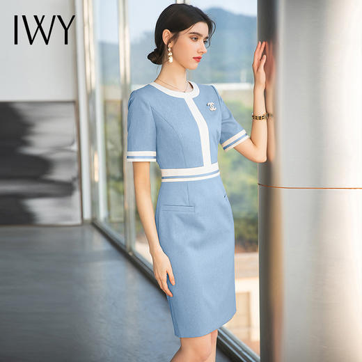 IWY/高端蓝色职业西装连衣裙女时尚气质美容院工作服播音主持艺考正装Q710-L 商品图1
