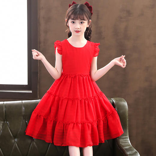 夏季新款红色条纹中大童雪纺休闲连衣裙子 HP084 商品图5