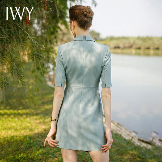 IWY/气质短袖拼接西装连衣裙女时尚气质美容院工作服播音主持艺考正装222065Q1 商品图3