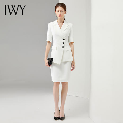 IWY/夏季短袖职业装套裙气质白色西装套装高端美容院工作服主持人正装CS11250 商品图0