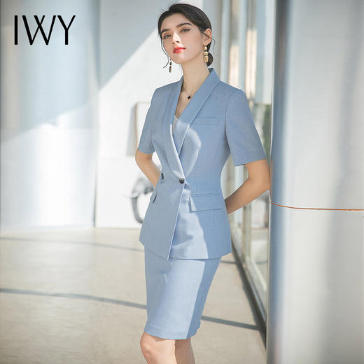 IWY/气质蓝色职业半裙女士高级感西装套裙夏季薄款气质工作服商务正装CS1548 商品图3