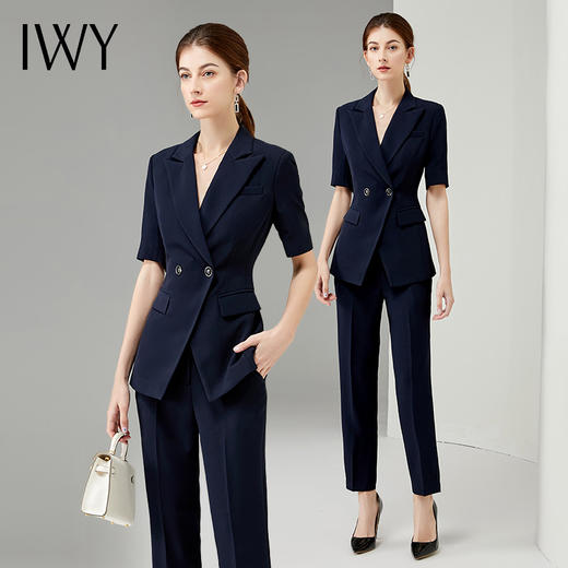IWY/高端职业装女夏季气质藏青短袖西装套装公务员面试职业工作服正装CP11237 商品图4