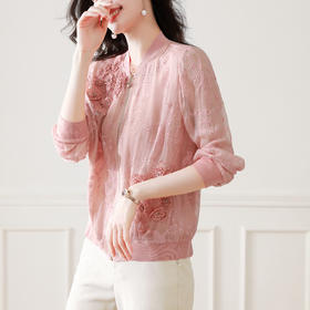 宽松舒适，薄款刺绣长袖棒球服仿真丝外套KQL-7796