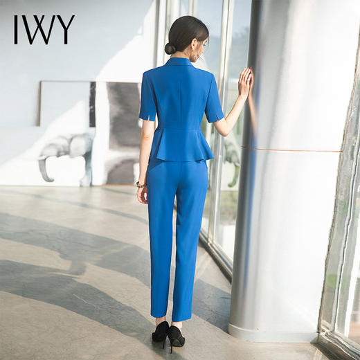 IWY/蓝色短袖西装套裤女夏季职业装酒店前台接待西服正装医美工作服OL CP1538 商品图3