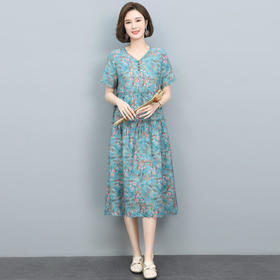 HR WH22169连衣裙碎花复古简约宽松显瘦中长裙