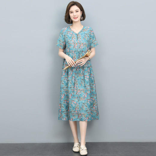 HR WH22169连衣裙碎花复古简约宽松显瘦中长裙 商品图0