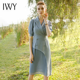 IWY/蓝色名媛职业西装连衣裙女夏高级感播音主持人正装工作服气质套裙222079Q1