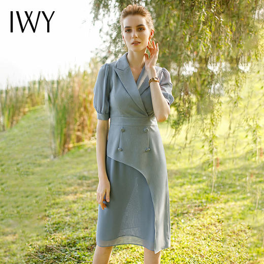 IWY/蓝色名媛职业西装连衣裙女夏高级感播音主持人正装工作服气质套裙222079Q1 商品图0