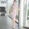 IWY/名媛紫色短袖连衣裙女正装高级感裙子高端职业套装美容院工作服Ol Q707 商品缩略图1