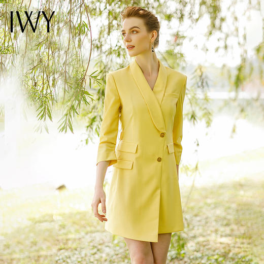 IWY/高端黄色职业连衣裙2022夏职业装工作服气质收腰修身美容院工装裙222069Q1 商品图1