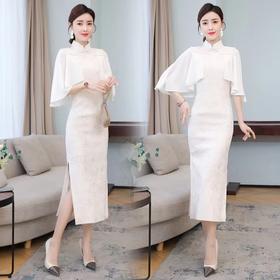 BJ-102新款长款雪纺改良旗袍 日常修身显瘦旗袍连衣裙披肩