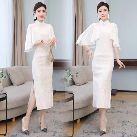 BJ-102新款长款雪纺改良旗袍 日常修身显瘦旗袍连衣裙披肩 商品图0