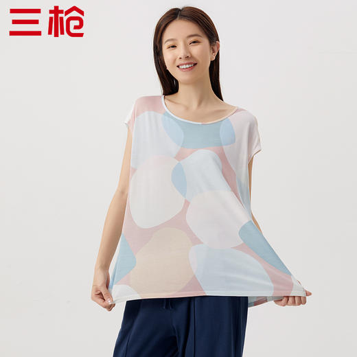 Threegun三枪 【高支木代尔】印花圆领女士亦袖上衣打底衫-24076A011 商品图0