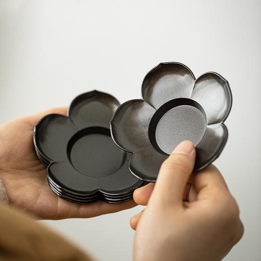 茶家吉橙空谷杯托系列杯垫仿古做旧水墨风杯托中式花瓣茶托茶具配件 商品图7