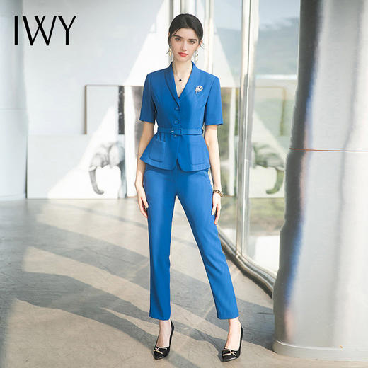 IWY/蓝色短袖西装套裤女夏季职业装酒店前台接待西服正装医美工作服OL CP1538 商品图2