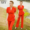 IWY/红色西装套装女夏季薄款高级感职业装短袖美容院工作服主持人正装222063C1+P2 商品缩略图0