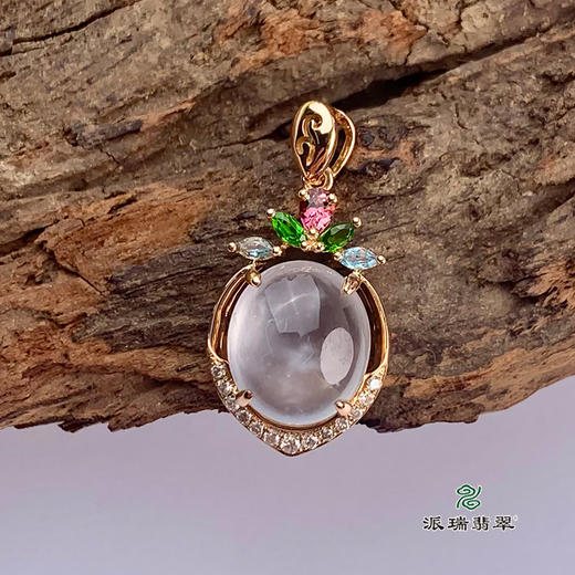 派瑞翡翠 18k金翡翠吊坠 冰种 无色 商品图3