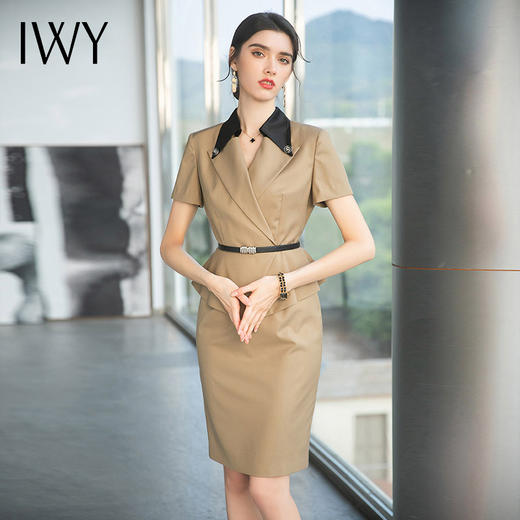 IWY/卡其西装连衣裙女夏高级感主持人名媛气质职业裙装时尚干练工作服 Q716 商品图0