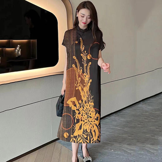 真丝国风复古2022夏新款气质优雅显瘦宽松桑蚕丝连衣裙NSM-M6603 商品图1