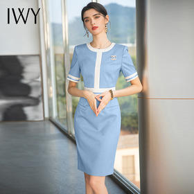 IWY/高端蓝色职业西装连衣裙女时尚气质美容院工作服播音主持艺考正装Q710-L